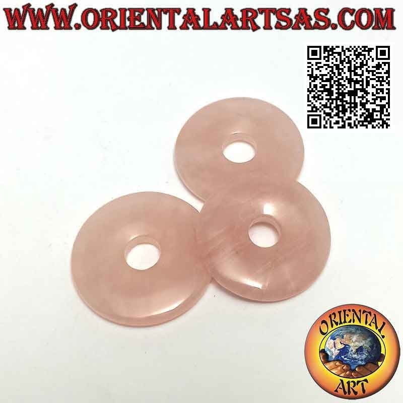 Pendentif donut/disque en quartz rose de 30 mm. Ø (cordon inclus)