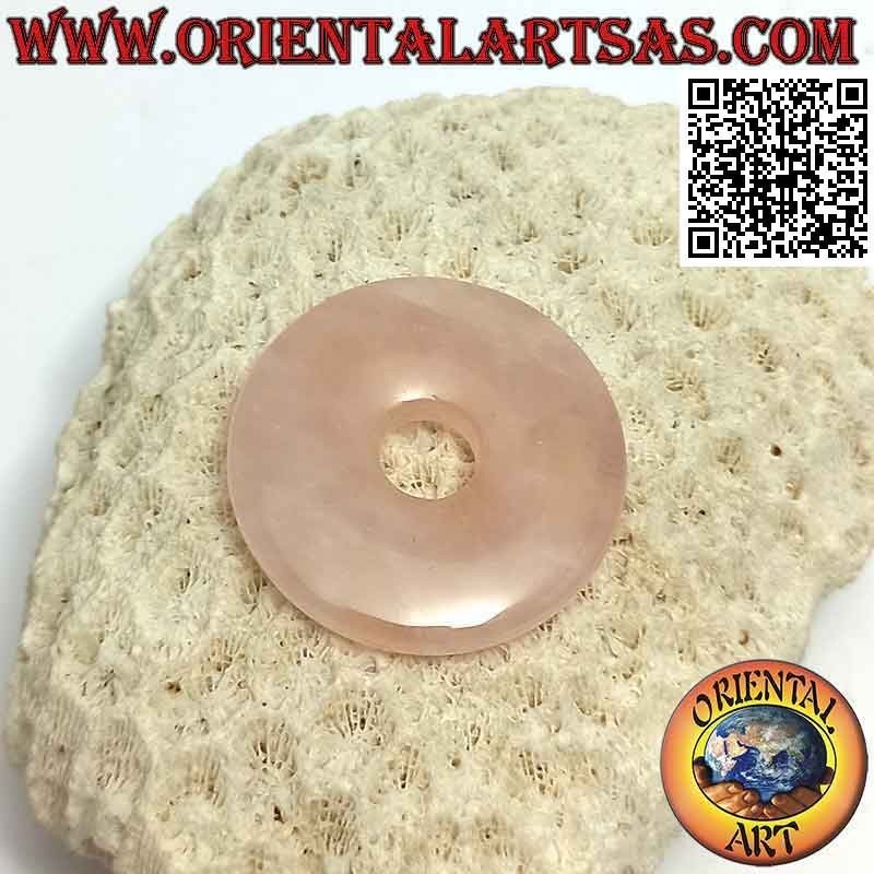 Ciondolo a disco/ciambella in quarzo rosa da 30 mm. Ø (cordoncino incluso)