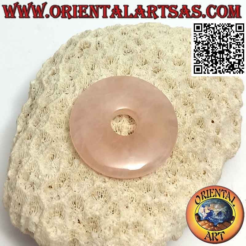 Pendentif donut/disque en quartz rose de 30 mm. Ø (cordon inclus)