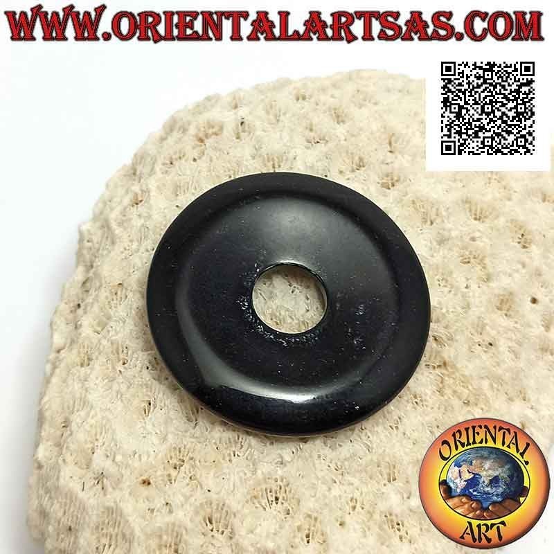 35mm schwarze Obsidianscheibe / Donut-Anhänger. Ø (Kabel im Lieferumfang enthalten)