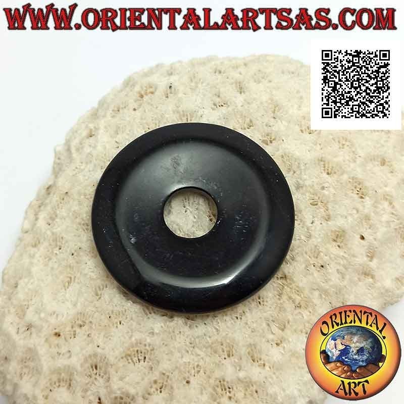 35mm schwarze Obsidianscheibe / Donut-Anhänger. Ø (Kabel im Lieferumfang enthalten)