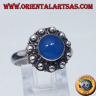 bague en argent avec agate bleue ronde Bali