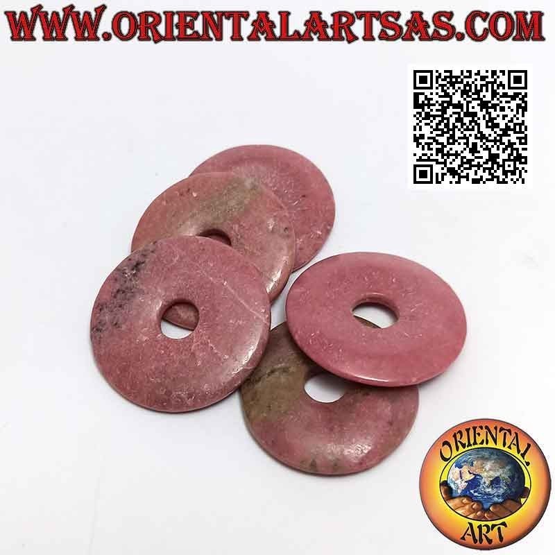 Disque rhodonite 35 mm / pendentif donut. Ø (cordon inclus)