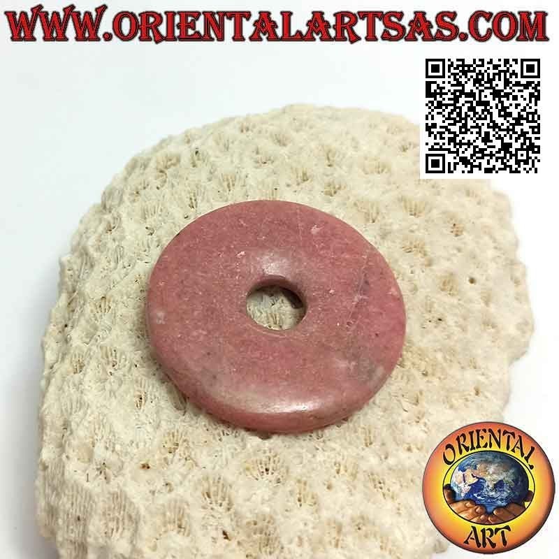 Colgante de disco / donut de rodonita de 35 mm. Ø (cable incluido)