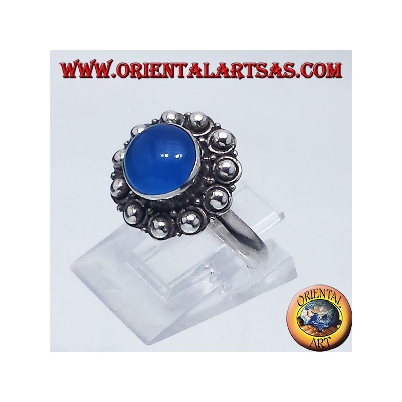 bague en argent avec agate bleue ronde Bali