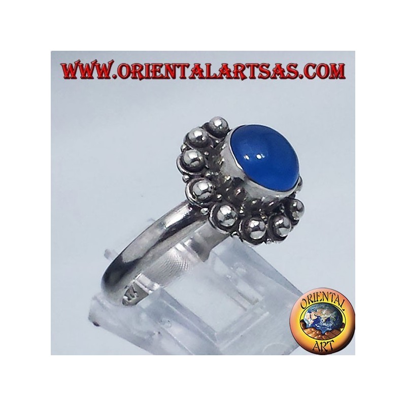 anello in argento  con Agata blu  tonda Bali