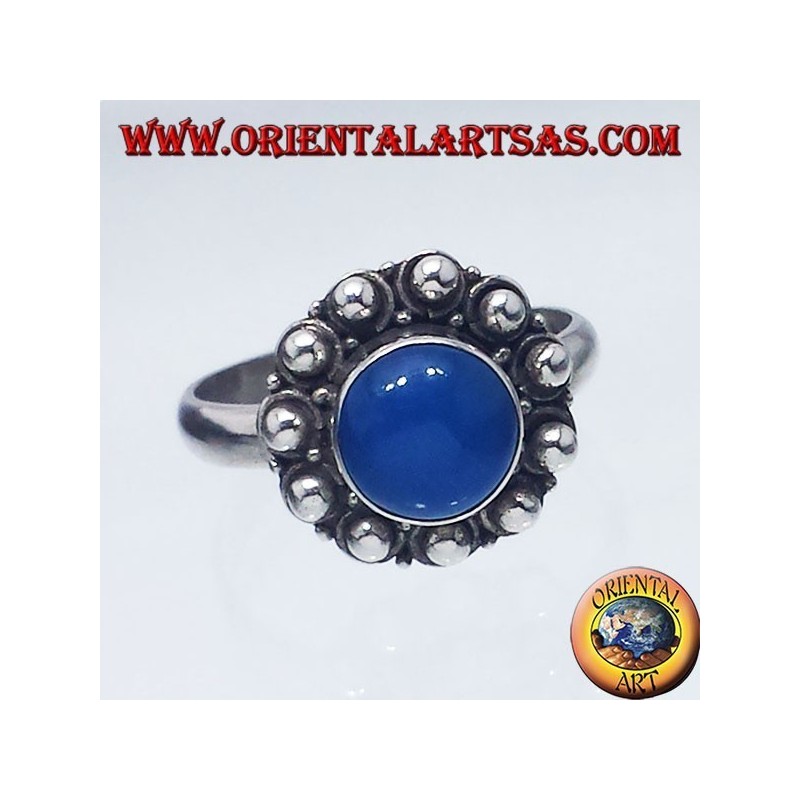 anillo de plata con ágata redonda azul Bali