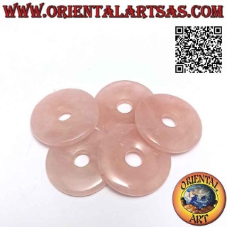 Pendentif donut/disque en quartz rose de 35 mm. Ø (cordon inclus)