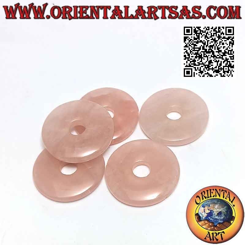 35mm pink quartz donut / disc pendant. Ø (cord included)