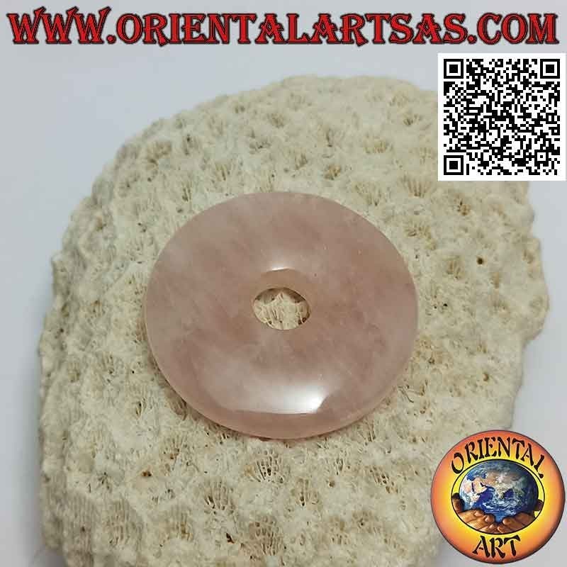Pendentif donut/disque en quartz rose de 35 mm. Ø (cordon inclus)