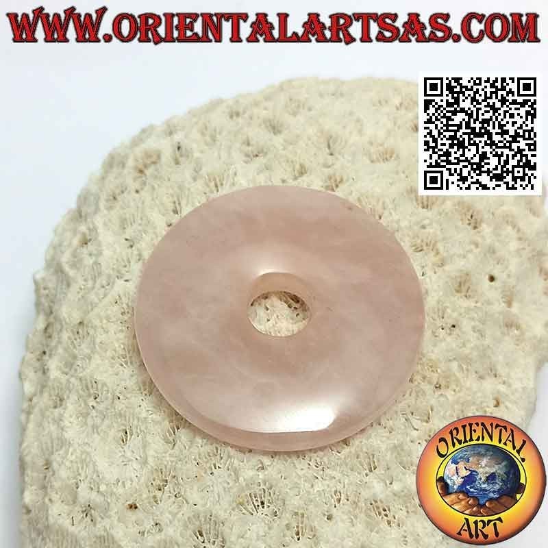 35mm rosa Quarz Donut / Disc-Anhänger. Ø (Kabel im Lieferumfang enthalten)