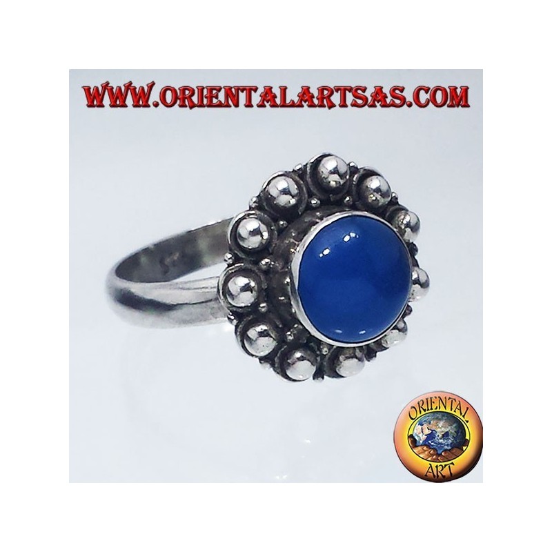 anello in argento  con Agata blu  tonda Bali