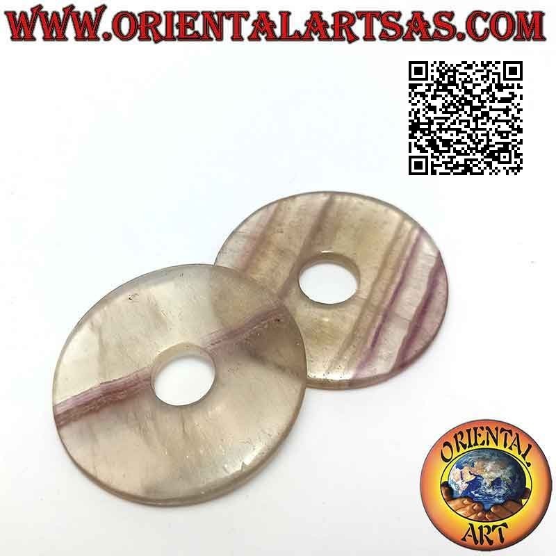 Disque en fluorite de 40 mm / pendentif donut. Ø (cordon inclus)