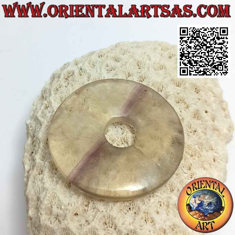 Ciondolo a disco/ciambella in fluorite da 40 mm. Ø (cordoncino incluso)