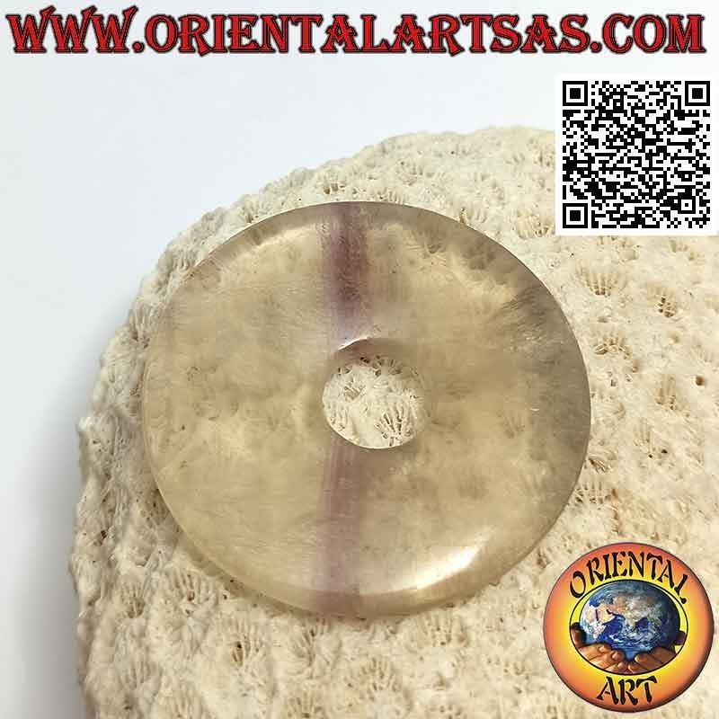 Ciondolo a disco/ciambella in fluorite da 40 mm. Ø (cordoncino incluso)