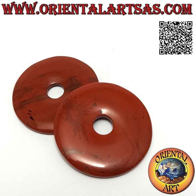 Pendentif disque / donut en jaspe rouge 40 mm. Ø (cordon inclus)