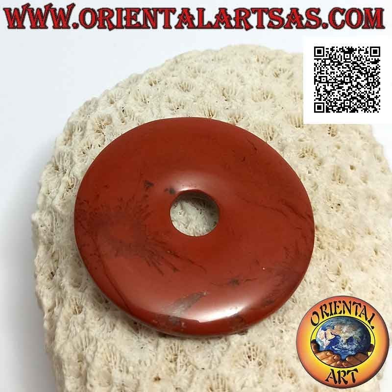 Disc / Donut-Anhänger aus rotem Jaspis 40 mm. Ø (Kabel im Lieferumfang enthalten)