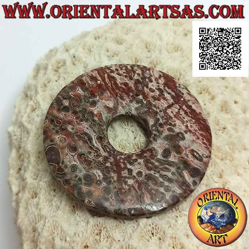 Ciondolo a disco/ciambella in diaspro leopardato da 40 mm. Ø (cordoncino incluso)