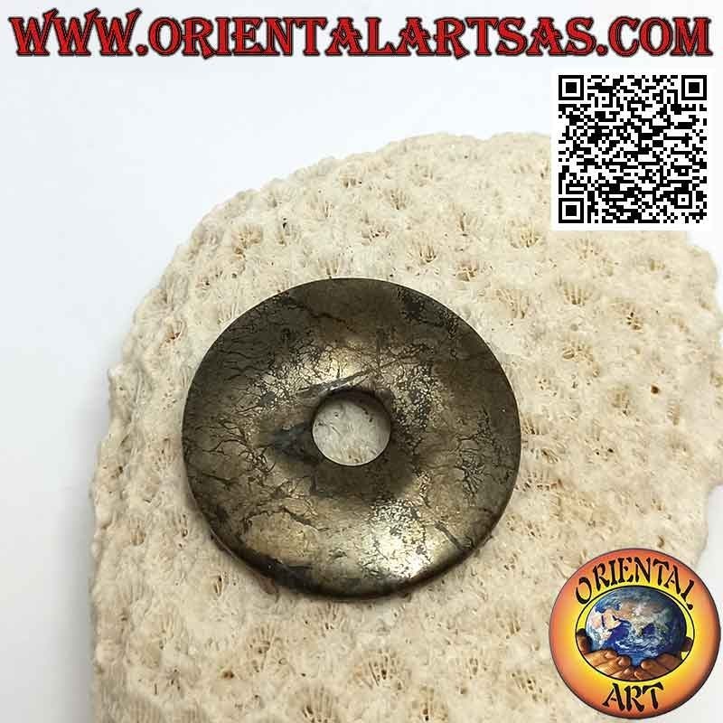 Disque de pyrite de 35 mm / pendentif donut. Ø (cordon inclus)