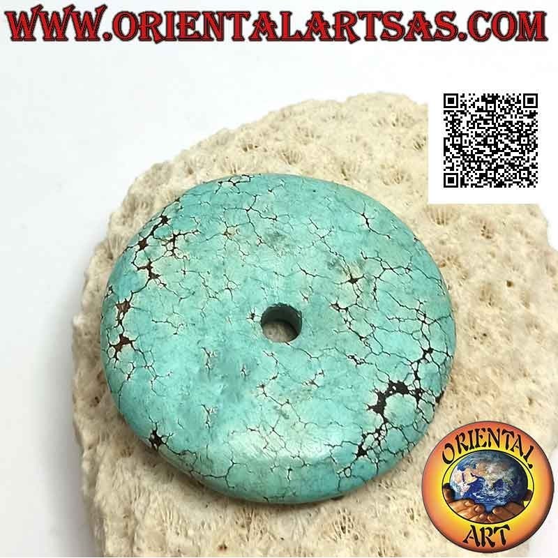 46mm Antiker tibetanischer Türkis Donut / Disc-Anhänger. Ø (Kabel im Lieferumfang enthalten)