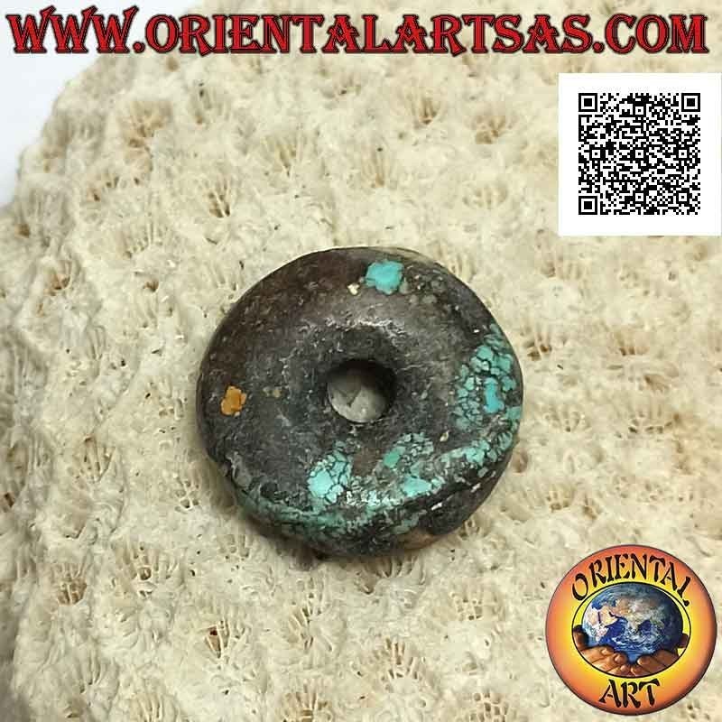Pendentif Donut / Disque Turquoise Antique de 22 mm. Ø (cordon inclus)