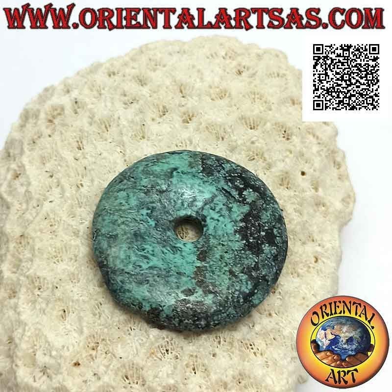 34mm Antiker tibetanischer Türkis Donut / Disc-Anhänger. Ø (Kabel im Lieferumfang enthalten)