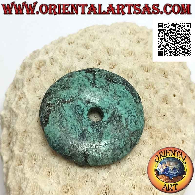 Pendentif Donut / Disque Turquoise Antique de 34 mm. Ø (cordon inclus)