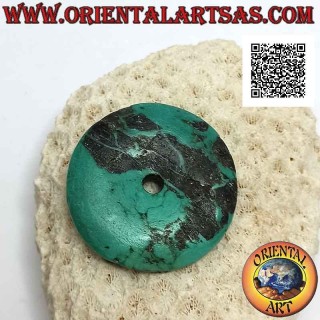 Ciondolo a disco/ciambella in turchese tibetano antico da 39 mm. Ø (cordoncino incluso)