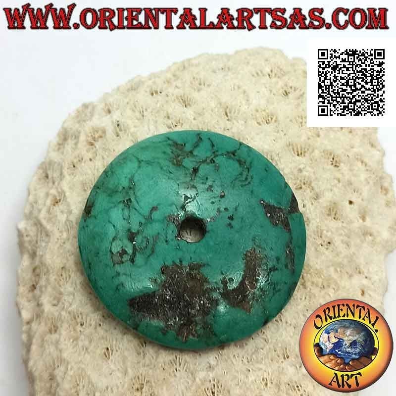 Ciondolo a disco/ciambella in turchese tibetano antico da 39 mm. Ø (cordoncino incluso)
