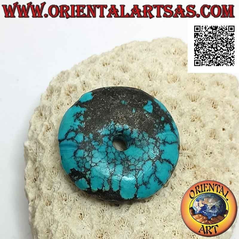 35mm Antique Tibetan Turquoise Donut / Disc Pendant. Ø (cord included)