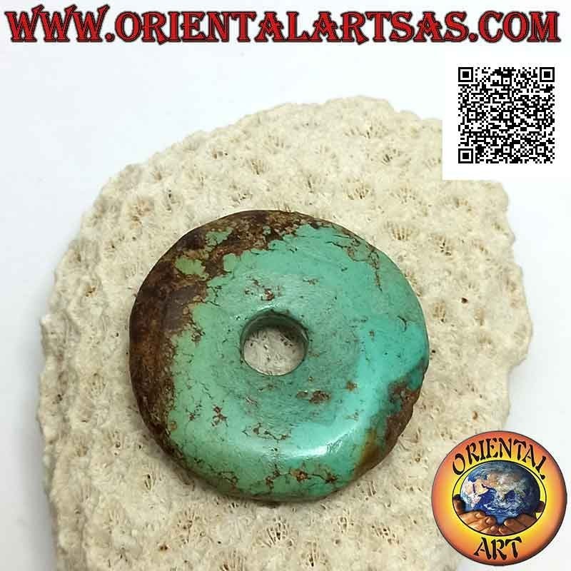 Antiker tibetanischer Türkis-Scheibe / Donut-Anhänger 41 mm. Ø (Kabel im Lieferumfang enthalten)