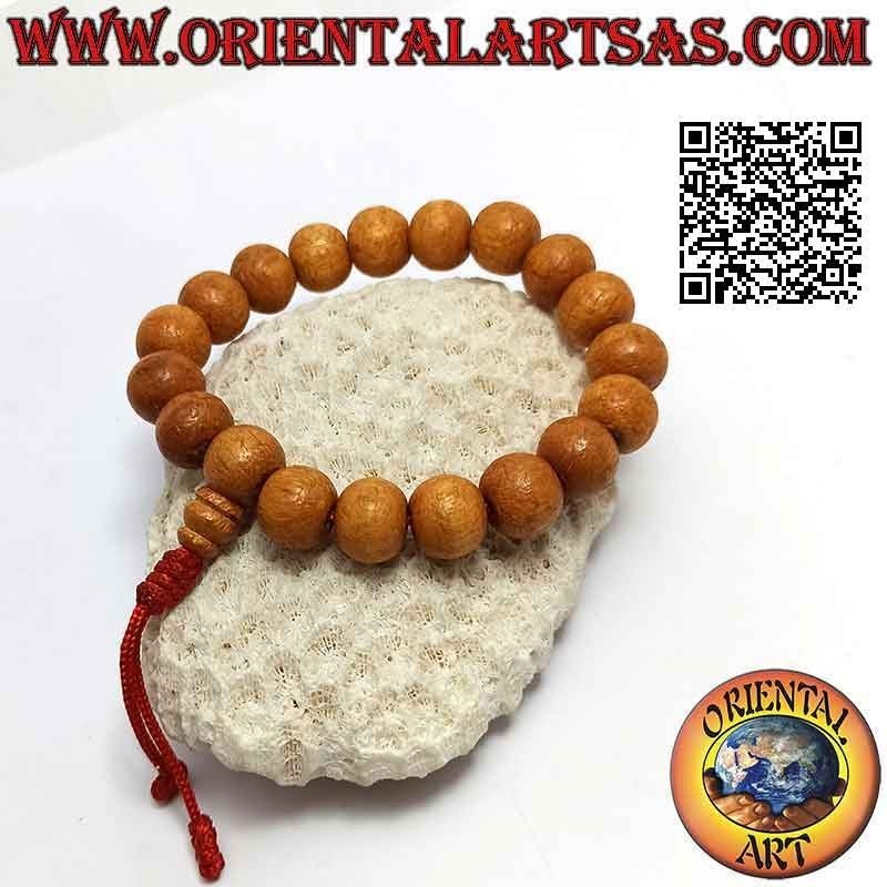 Pulsera de muñeca mālā de 19 granos y 11 mm. sándalo (ajustable)