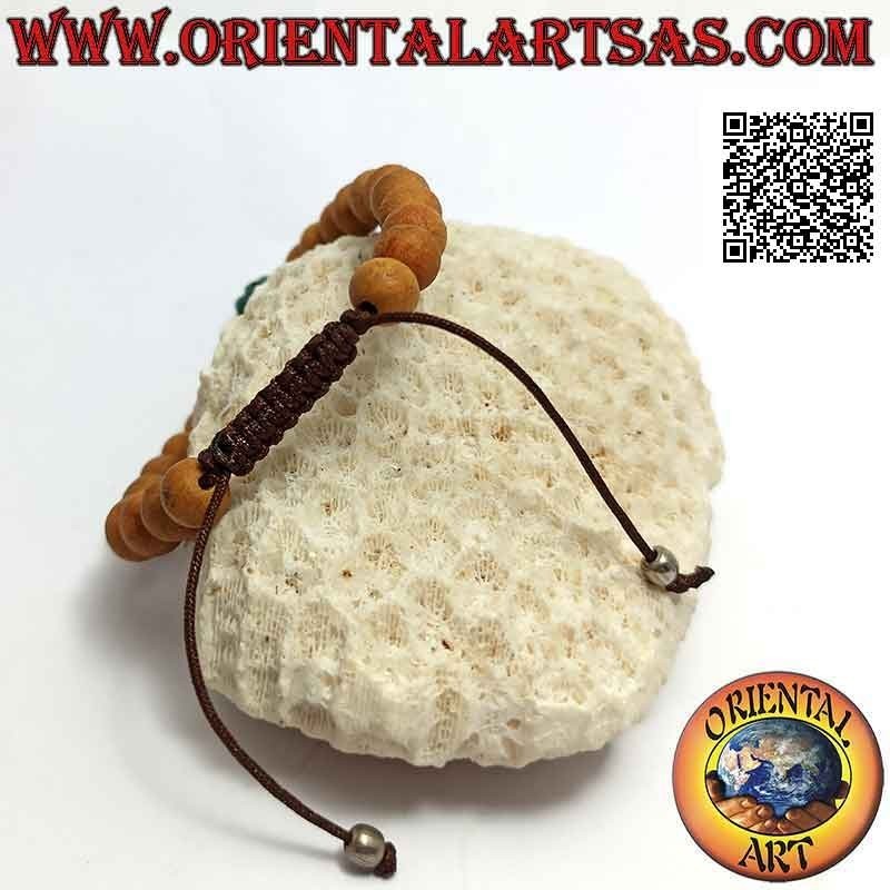 Bracciale mālā da polso in grani da 8 mm. di legno di sandalo e turchese centrale (regolabile)