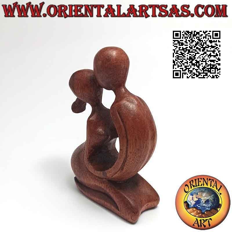 Scultura "bacio" classica in stile abstract in legno di suar, 10 cm