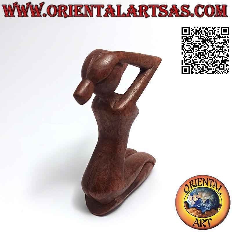 Escultura "la mujer desesperada" de estilo abstracto en madera de suar, 10 cm