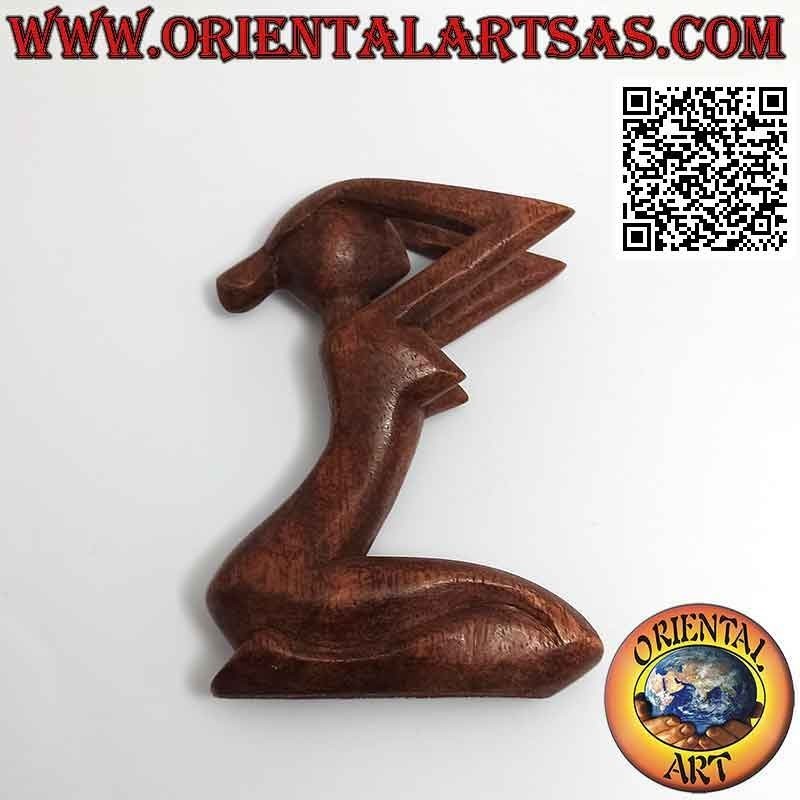 Escultura "la mujer desesperada" de estilo abstracto en madera de suar, 10 cm