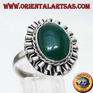 Bague en argent avec vert agate ovale cabochon