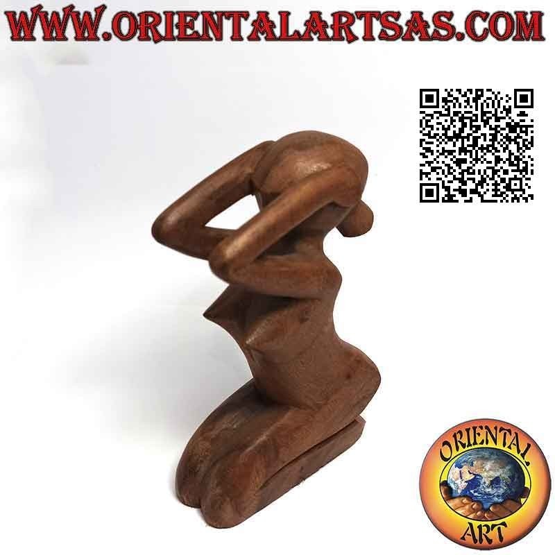 Sculpture "the desperate woman" in abstract style in suar wood, 15 cm