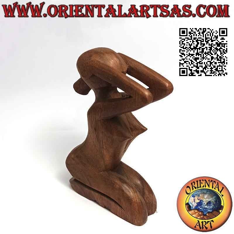 Sculpture "the desperate woman" in abstract style in suar wood, 15 cm