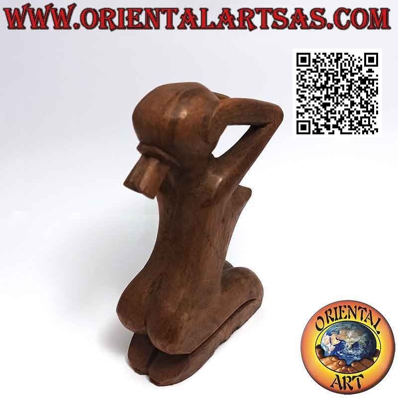 Scultura "la donna disperata" in stile abstract in legno di suar, 15 cm