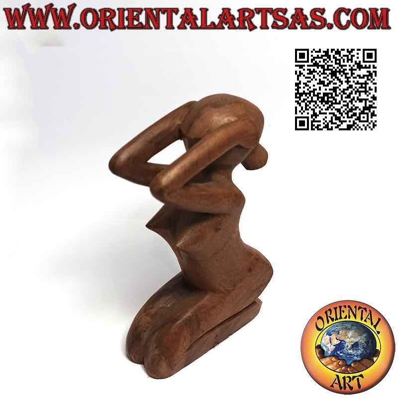 Escultura de estilo abstracto "la mujer desesperada" en madera de suar, 20 cm