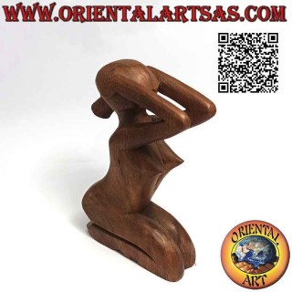 Sculpture "the desperate woman" in abstract style in suar wood, 20 cm