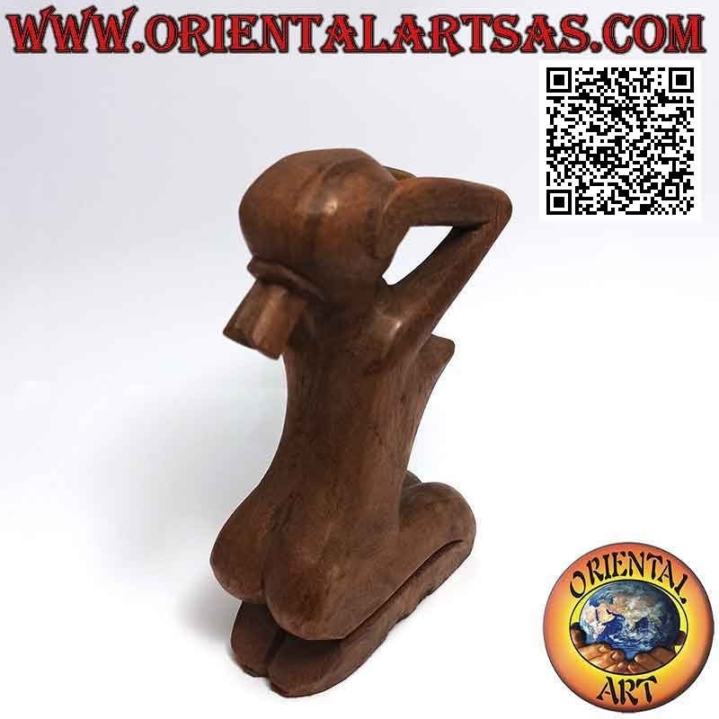 Scultura "la donna disperata" in stile abstract in legno di suar, 20 cm