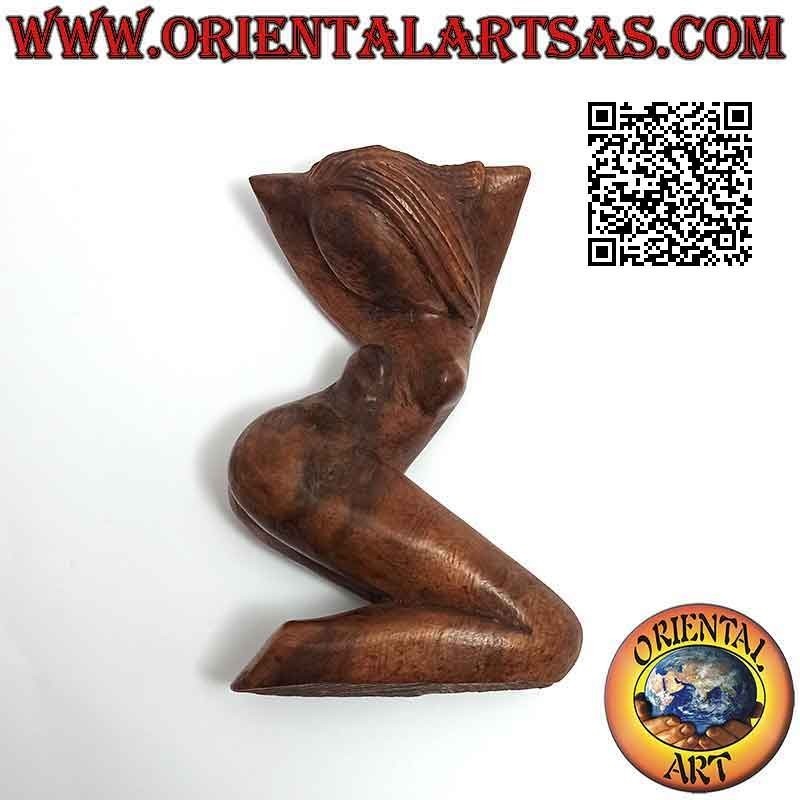 Escultura "la mujer posando" de estilo abstracto en madera de suar, 10 cm (A)