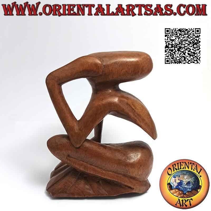 Sculpture "le penseur de profil" de style abstrait en bois de suar, 15 cm
