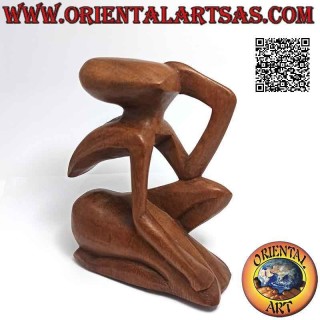 Escultura "el pensador de perfil" en estilo abstracto en madera de suar, 15 cm