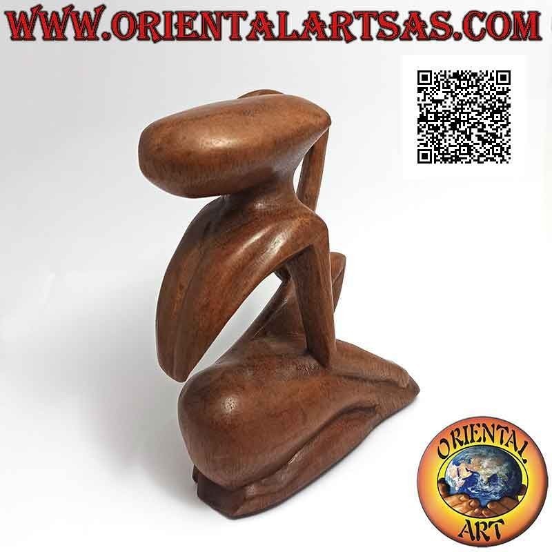Escultura "el pensador de perfil" en estilo abstracto en madera de suar, 15 cm