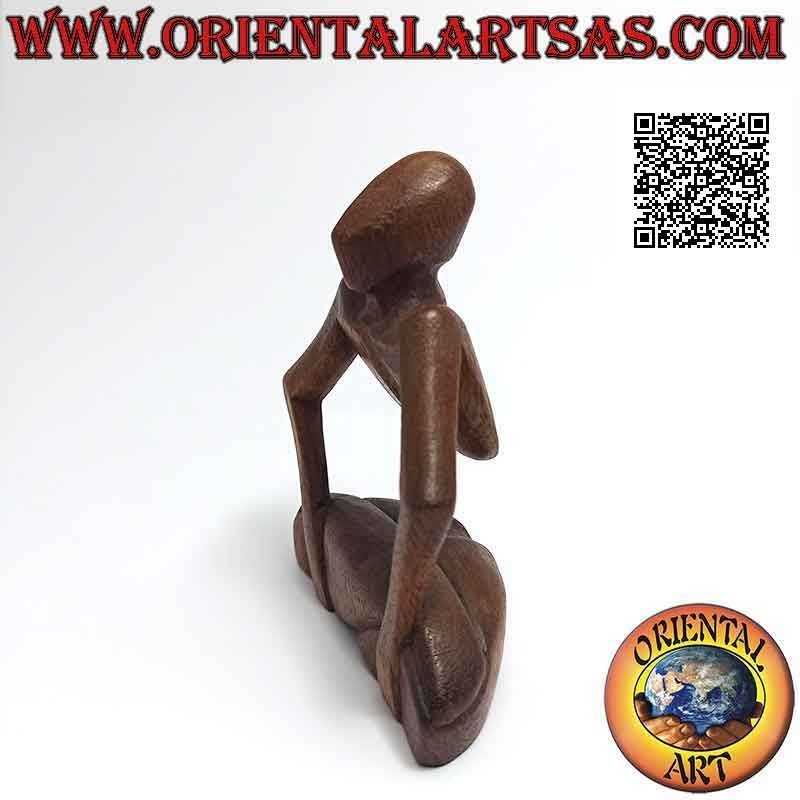 Escultura "la posición del loto en relieve" de estilo abstracto en madera de suar, 10 cm