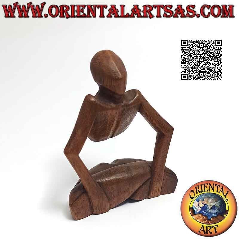 Escultura "la posición del loto en relieve" de estilo abstracto en madera de suar, 10 cm