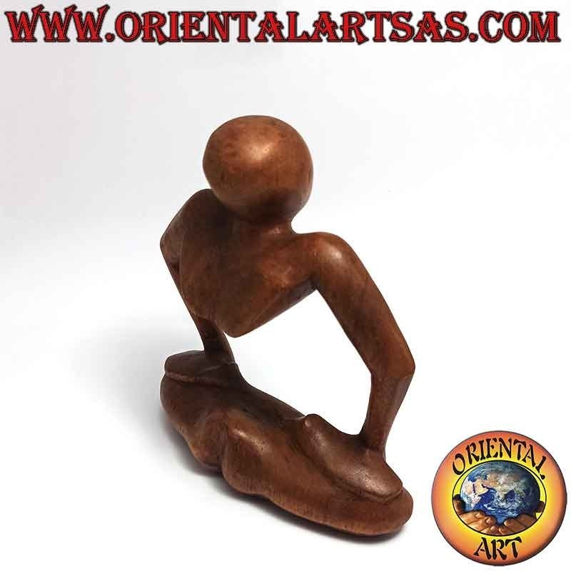 Escultura "la posición del loto en relieve" de estilo abstracto en madera de suar, 15 cm